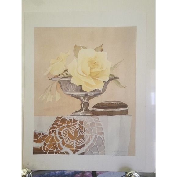 Robert White Other - Wine Roses WATERCOLOR LITHOGRAPH BOTANICAL FLOWER PAINTING SIGNED ROBERT WHITE